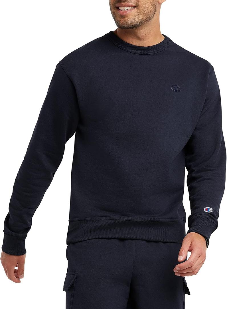 Champion Men's Crewneck, Powerblend Fleece Sweatshirt, Crewneck Sweatshirts (Reg. Or Big & Tall) (X-Large, Navy C Logo)