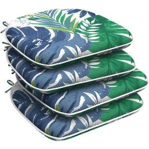 Set of 4 Outdoor Chair Cushions with Ties,Water Repellent Patio Chair Pads 17"x 16" for Outdoor Furniture,Round Corner Seat Cushions for Garden Yard Kitchen Islamorada Blue Green
