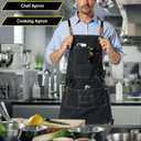 Canvas Aprons for Men Chef Apron, Work Apron with Large Pockets - 16oz Heavy Duty Cross Back, BBQ, Cooking (Black)