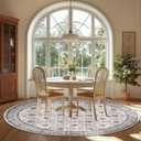 jinchan Round Rug 7ft Washable Circle Soft Rug - Low Pile Vintage 7'Round Indoor Beige Floral Print Stain Resistant Boho Carpet Ultra-Thin Non-Slip for Living Room Bedroom Dining Room Kitchen