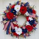 Daifunli Red White and Blue Wreaths for Front Door 16 Inch Patriotic Wreath Memorial Day 250th Anniversary 4th of July American Flag Decorations for Independence Day Home Wall Window Porch Decor