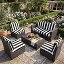 Newwiee 12 Pcs Patio Stretch Outdoor Cushion Covers Sofa Couch Cover Replacement Couch Slipcover Sofa Seat Chair Porch Patio Furniture Protector, Flexibility Washable (Black White,Stripes)