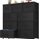 OLIXIS 9 Drawer Storage Dresser with Wood Top - Wide Fabric Chest Organizer for Bedroom, Closet, Living Room,Tower Cabinet, TV Stand, Hallway Entryway Furniture,Carbon Black