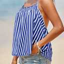 Tankaneo Womens Striped Halter Tank Tops Vacation Open Back Crop Camisole (L)