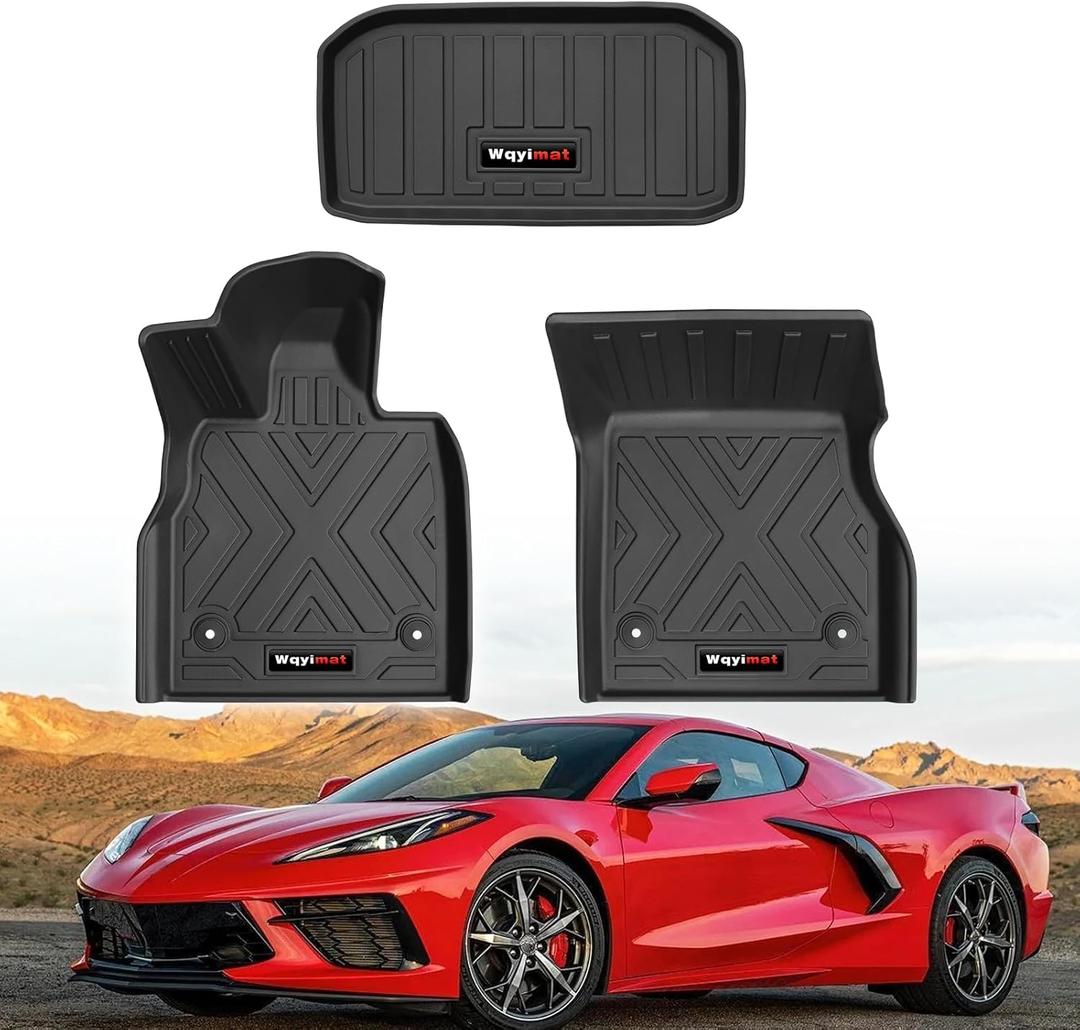 for 2020-2025 Chevy Corvette C8 Accessories Floor Mats and Front Cargo Mats Liner Full Set TPE All Weather Protection (Floor Mats+Front Cargo Mat)