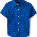 The Children's Place Baby Boys' and Toddler Poplin Short Sleeve Button Down Shirt (5T, Blue Palm Geo)