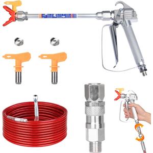 Airless Paint Spray and 50 Feet Airless Hose Kit (Red) with 10 Inch Spray Extension Pole, A 360 Swivel Joint and Two 517 Tips for Titan Graco Sprayers.(JW-122533)