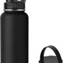 Navigate 32 oz Insulated Stainless Steel Sports Water Bottle with Spout & Handle Lids,Wide Mouth Water Jug with Double Walled Leak Proof Keep Cold for 24 Hrs Hot for 12 Hrs,Black