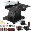 Mini Multi-functional Table Saw, 4 in 1 Table Saws with Dual Bench Grinder, 0-90 Adjust Belt Sander & Polishing Machine, 7 Speed Adjust & LED Display Table Saw for DIY Crafts, Cutting & Sanding