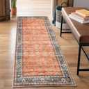 Bloom Rugs Washable Non-Slip 7 ft Runner - Orange/Teal Blue Traditional Bordered Runner for Entryway, Hallway, Bathroom, and Kitchen - Exact Size: 2.5' x 7'