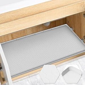 FORWOS Under Sink Mat, 28" x 22" Silicone Mats for Kitchen Waterproof, Under Sink Cabinet Organizers and Storage, Sink and Cabinet Protector, Under Sink Tray for Bathroom (Light Grey)