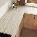 VEELIKE Beige Travertine Marble Contact Paper for Countertops 15.7''x354'' Thick Counter Top Peel and Stick Waterproof Marble Wallpaper Self Adhesive Vinyl Countertop for Kitchen Bathroom Table Desk