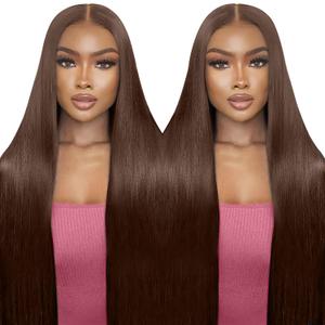 Chocolate Brown Lace Front Wigs Human Hair Pre Plucked 26 Inch Dark Brown Wear And Go Glueless Wig 9x6 Straight Wig Human Hair 220% Density Colored #4 Brown Glueless Hd Lace Frontal Wigs For Women