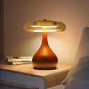 Wooden Table Lamps for Living Room - Farmhouse Lamps for Night Stands with Adjustable Brightness - Amber Glass Shade, Modern Nightstand & Desk Lighting for Bedroom,Office (9.7 Inch)