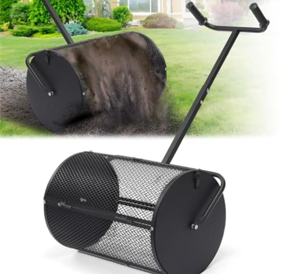PoPoHoser Peat Moss Spreader, Compost Spreader with Adjustable U-Shaped Handle, 16 inch Heavy Duty Metal Fertilizer Spreader Roller for Lawn Top Soil, Top Dressing, Seedling, Mulch, Manure PoPoHoser Peat Moss Spreader, Compost Spreader with Adjustable U-Shaped Handle, 16 inch Heavy Duty Metal Fertilizer Spreader Roller for Lawn Top Soil, Top Dressing, Seedling, Mulch, Manure