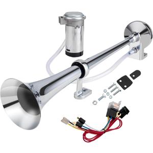 AOLIHAN Loud Train Horn Kit for Truck, Super Loud 150DB 12V Car Horn, 18 Inches Chrome Zinc Single Trumpet Air Horn with Compressor for Car Truck Train Boat (silver single tube horn with wire, 12v)