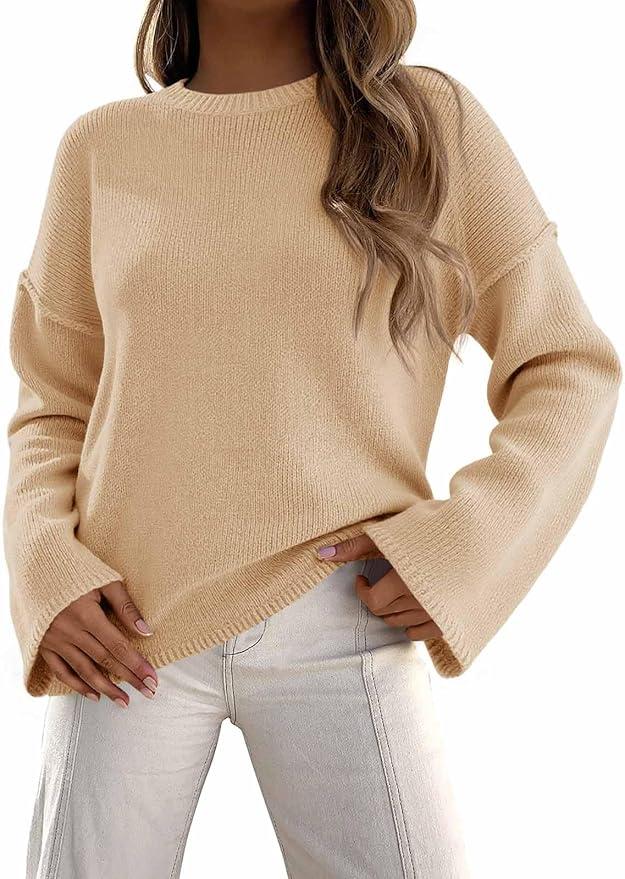 Cicy Bell Women's Oversized Crew Neck Sweater Fall Long Sleeve Knit Tops Trendy Casual Loose Fit Pullover Sweaters, L