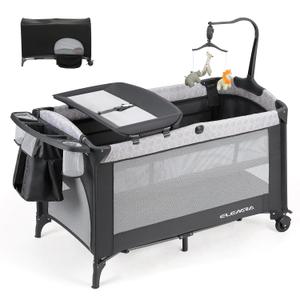 ELEMARA 50" Babies Bassinet Bedside Crib with Diaper Changer，Pack and Play with Mattress and Blackout Cover for Baby，4 in 1 Playpen Travel Bed with Storage,Playard with Adjustable Height