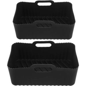 KICHOUSE 2pcs Reusable Silicone Inserts for Air Fryer Baking Nonstick Liners for Oven (Black)