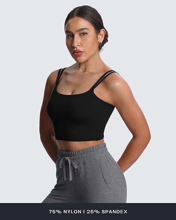 Aoxjox Women's Workout Sports Bras Fitness Yoga Crop Tank Twist Back Cami, Large 