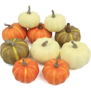 10Pcs Fake Pumpkins Fall Thanksgiving Decorations,Assorted Colors Plastic Pumpkins Home Decor, Artificial Mini Pumpkin for Decorating Autumn Harvest Outdoor Indoor Decor Centerpiece Table Decorations (Style-9 10pcs)