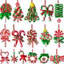 16 Pieces Christmas Candy Cane Ornaments, Decorative Colorful Mini Candy Cane Hanging Ornaments Polymer Clay Christmas Mint Pendants for Party Home Decoration