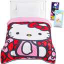 Hello Kitty Bedding Set - Bundle with Hello Kitty Bedspread for Twin Bed Plus Pusheen Decals, More | Hello Kitty Bedroom Decor for Girls