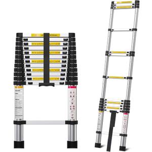 12.5FT Telescoping Ladder- Multi-Purpose Aluminum Extension Ladder Adjustable Compact Ladder for Household, RV, Outdoor, 330lbs Max Capacity