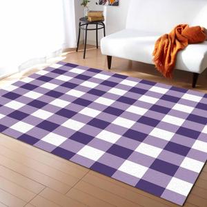 Purple White Plaid Area Rug 2'7''x 5', Gradient Geometric Buffalo Checkered Modern Outdoor Living Room Bedroom Area+Rug Carpet, Kitchen Rug Bath Mat Front Porch Floor Doormat Runner Rugs