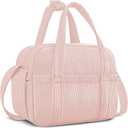 Lunch Box Lunch Bag for Women Adults Men, Cute Insulated Reusable Lunchbox Leakproof Simple Lunch Boxes Soft Corduroy Lunch Tote Bag Large Cooler Bag Containers, with Shoulder Strap (Pink)