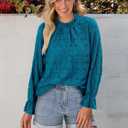 StunShow Women Eyelet Shirts Long Sleeve Shirts for Women Lace Dressy Embroidered Blouses 2025 Fashion Top (Blue, XL)