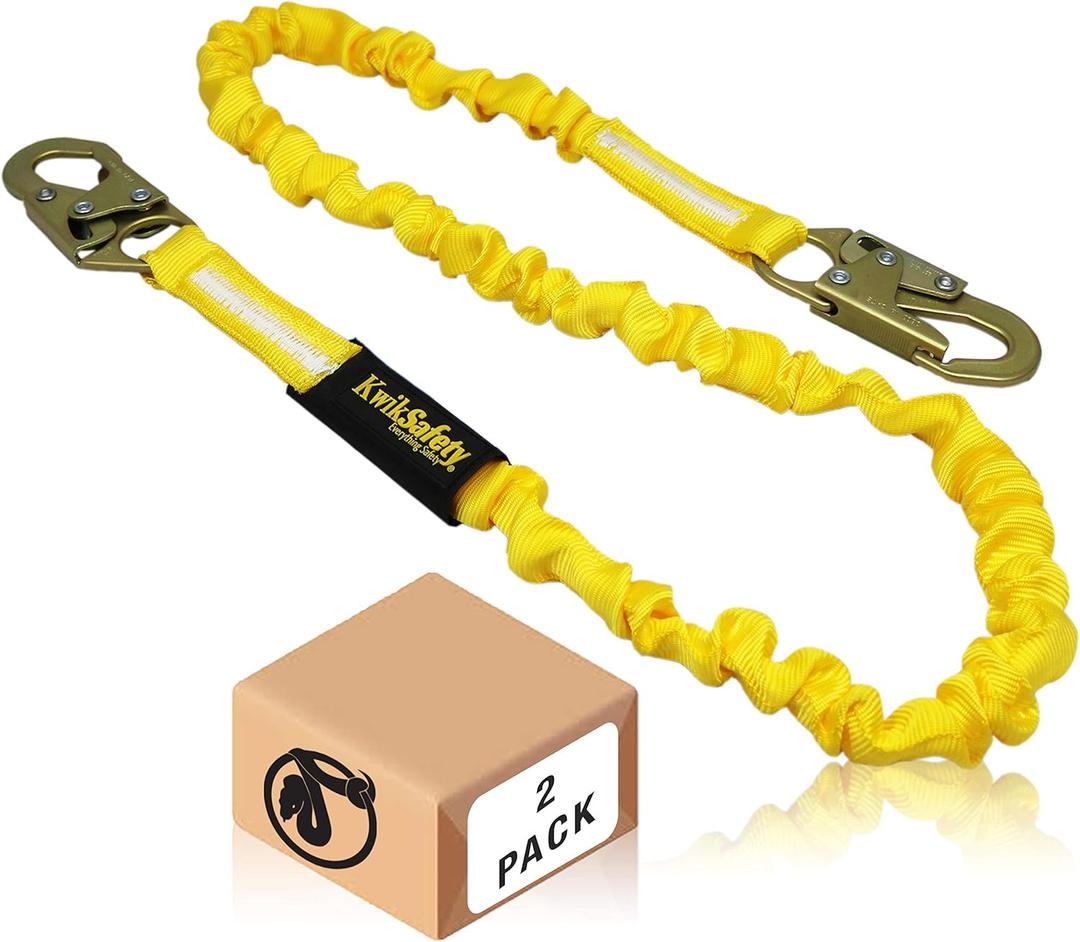 KwikSafety - Charlotte, NC - Rattler [2 Pack] Internal Shock Absorber Single Leg 6ft Safety Lanyard OSHA ANSI Fall Arrest Protection Equipment Snap Hooks Construction Arborist Roofing