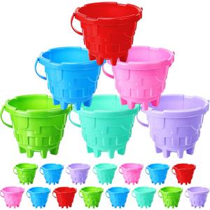 Didaey 15 Pcs Beach Buckets for Kids, Plastic Sand Pails for Boys and Girls, Sand Buckets for Beach, Sandbox, Pool, Gardening, Summer Party Favors (Vibrant Color)