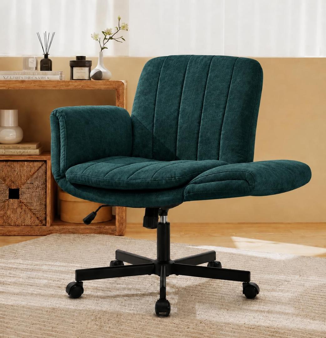 Criss Cross Office Chair with Wheels and Arms, Vanity Chair with Back, Comfy Swivel Cross Legged Office Chairs for Ultimate Comfort and Support, Unique Multifunctional Stylish Arms Mint Green, 23"D x 28.5"W x 34.5"H