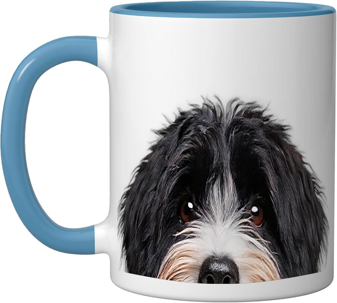 Funny Bernedoodle Peeking Dog Mom Dad Owner Ceramic Mug, Blue/White