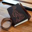 Wolf Embossed Handmade Soft Leather Journal Notebook Diary Grimoire, Daily Planner Organizer Book of Shadows, 240 Offwhite Unlined Recycled Handmade Pages Sketchbook 5x7 Inches