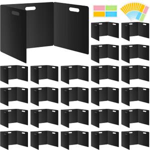 24 Pack Privacy Folders for Students - Durable & Waterproof Plastic Study Desk Dividers,Test Dividers for Classroom,Easy to Clean Privacy Shields & Boards - Includes Extra 48 Labels (Black)