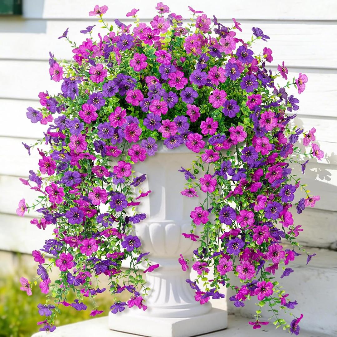 ADXORA Fake Artificial Hanging Flowers for Outdoor Spring Decor 2PCS Faux Silk Flowers Plants for Outdoor Outside Planter UV Resistant Daisy for Porch Front Door Patio Balcony Yard Decor