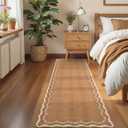 GarveeHome 2.6x10 Scalloped Washable Runner Rug for Kitchen, Soft Brown Long Hallway Runner Non Slip Entryway Rug Farmhouse Thin Laundry Mat Stain Resistant Carpet for Bathroom Beside Rug