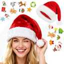 HAOSJINY Santa Hat, Christmas Hat With 20 Diy Holiday Stickers, Santa Hats For Xmas New Year Christmas Party（Classic Red Adult）