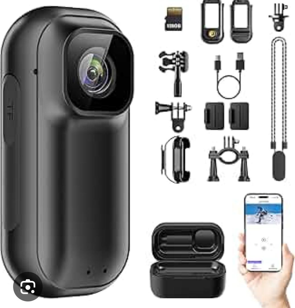 Mini Body Camera 1080P, 512G Thumb Vlogging Cam Hands-Free Recording, Action Camera with 360° Rotate Clip&Magnetic Clip, Wearable Video Recorder for Traveling/Motorcycle(SD Card Not Included) Black