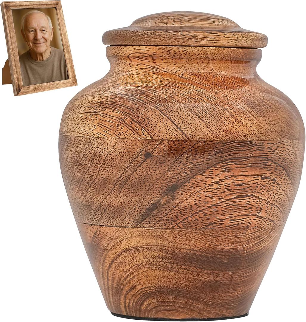 Wooden Cremation Urns for Human Ashes with Photo Frame, Mango Wood Memorial Urn for Adults, Men & Women Decorative Funeral Urn 5x4 (20 Cu in)