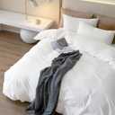 JIYUAN Queen Size Duvet Cover Set, 3-Piece - 100% Washed Cotton, Linen-Like Soft & Breathable with Zipper Closure, Includes 90x90 Inch Cover & 2 Pillowcases, Solid Bright White