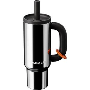 CHAKO LAB BaWang Insulated Stainless Steel Tumbler | Tumbler with Handle and Straw 33oz | Cup Holder Friendly for Travel | Leakproof Water Bottle | BPA-Free | 316 stainless steel liner| Silver