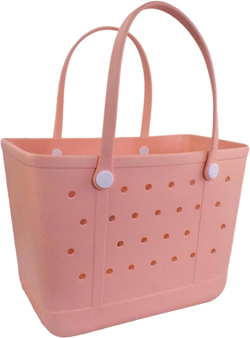 Lightweight Extra large Rubber Beach Bag Small mini Tote Bag for Gym Waterproof medium Open Handbag for Pool Sports (X-Large(18.9*9*13.8in), A-peach Red)