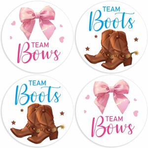 84PCS Boots or Bows Gender Reveal Stickers, Cute Baby Shower Team Boots and Bows Gender Reveal Game Lables for Party Supplies - 2 in Round