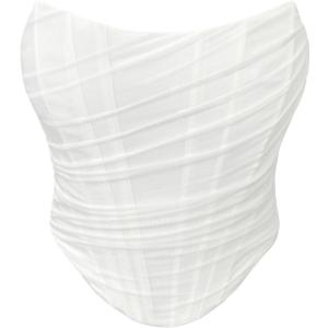 Women's Mesh Strapless Corset Crop Top Boned Vintage Sleeveless Overbust Zip Back Bodyshaper Going Out Bustier Tops (White, S)