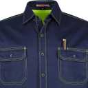 BOCOMAL FR Shirt for Summer Lightweight Vented Mesh Back and Underarm Breathable Flame Resistant Welding Button Down Shirts (Large Tall, Navy)