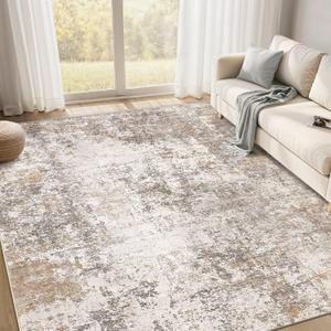 Area Rugs 9x12 Living Room: Washable Large Abstract Modern Neutral Soft Rug Stain Resistant Non-Slip Backing Carpet for Bedroom Dining Room Indoor Nursery Dorm Home Office Decor - Brown Grey