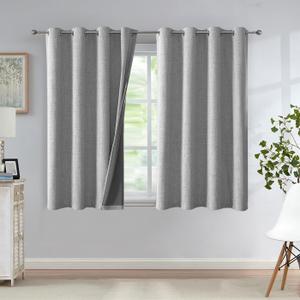 Urban Lotus Total Blackout Bedroom Window Curtains Linen Textured Blackout Thermal Insulated Energy Saving Noise Reducing Drapes Grommet Top Window Treatment, 2 Panels (52 W x 54 L, Grey)